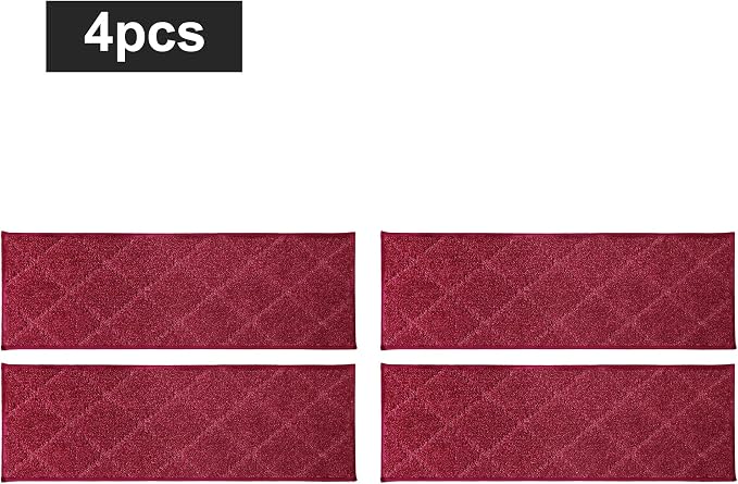 COSY HOMEER Edging Stair Treads Non-Slip Carpet Mat 28inX9in Indoor Stair Runners for Wooden Steps, Edging Stair Rugs for Kids and Dogs, 100% Polyester TPE Backing (4pc, Red)
