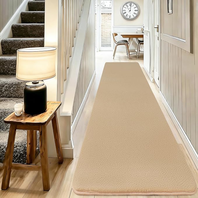 qulint Tan Hallway Rug 2x8, Modern Soft Bedroom Runner Rug Non Slip Washable Thickened Memory-Foam Indoor Kitchen Runner, Minimalist Solid Carpet for Living Room Entryway Home Decor