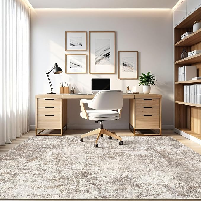 LOONGRUG 8x10 Area Rugs Living Room: Washable Large Abstract Soft Rug Stain Resistant Indoor Floor Non-Slip Accent Carpet for Women Modern Home Enthusiasts Aged- Bedroom Nursery Playroom- Beige Brown