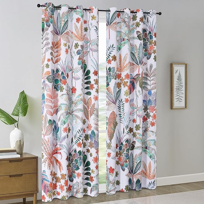 Estelar Textiler Maple Leaves Blackout Curtains 108 inch Length 2 Panels Set,Grommet Curtain for Bedroom Living Room,Window Treatment Decor Themed,Colorful Leaf Pattern Designs Nature Print,52Wx108L