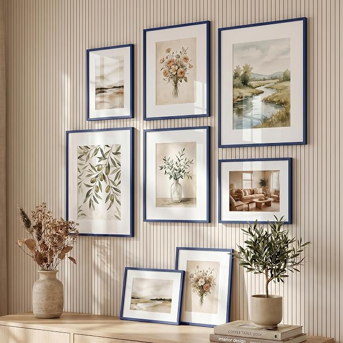 5x7 Picture Frame for 4x6 Photo, Minimalist Aluminum Frame, Navy Blue | Sleek Metal Wall Frame for Gallery, Desk, or Gift Giving | Shatterproof Glass & Wall Kit