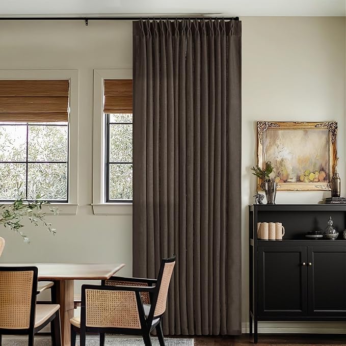 TWODRAPES Dark Chocolate Pinch Pleated Linen Curtains 2 Panels for Living Room Bedroom Memory Training Shaped Semi Sheer Pleat Drapes with Hooks Rings Light Filtering Window Curtain 40x108