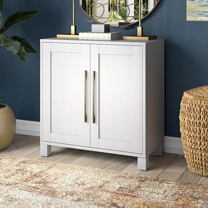 Henn&Hart 28" Wooden Accent Cabinet, Modern Sideboard Buffet Cabinet with 2 Doors and an Adjustable Shelf for Living Room, Dining Room, Bedroom or Entryway, Cloud White