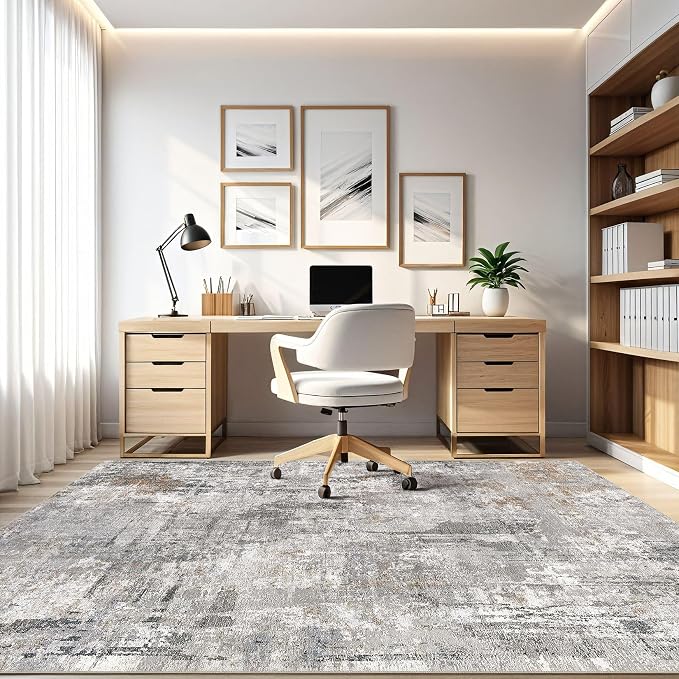 LOONGRUG 6x8 Area Rug Living Room: Washable Large Abstract Soft Stain Resistant Indoor Floor Rugs Non Slip Accent Carpet for Bedroom Nursery Playroom Office Dining Room Dorm Home House- Gray Rust