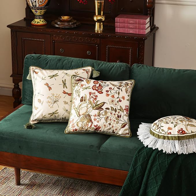 ISAENNE Designer French Velvet Throw Pillow Covers,Set of 4-Grace ABCD | Pillow Cover,Concealed Zipper Design,Dragonfly Pattern,Sofas,Bedroom,Living Room,Lounge Chairs,All Season Home Decor