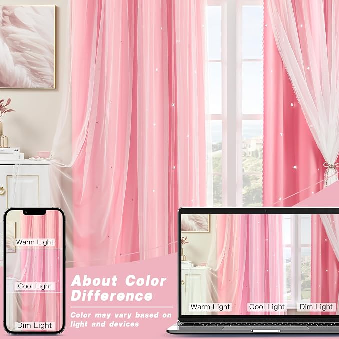 XiDi Pink Curtains for Girls Bedroom Kids Room, 1 Panel