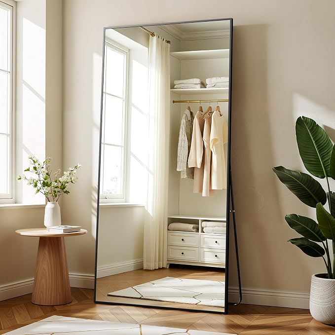 BEAUTYPEAK 80"x40" Rectangle Full Body Floor Mirrors, Full Length Mirror Hanging or Leaning, Aluminum Alloy Frame Wall Mirror for Bedroom, Dressing Room, Black