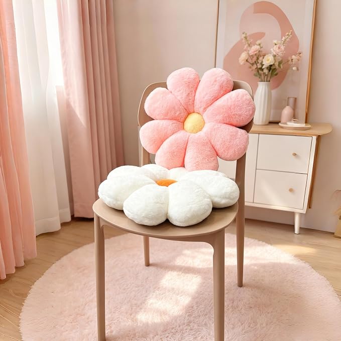 2 Pcs Flower Throw Pillow Set for Teen Girls Bedroom Preppy Room Decor Aesthetic, Cute Daisy Decorative Preppy Throw Pillows for Bed Sofa Chair Home Decor (Pink & White)