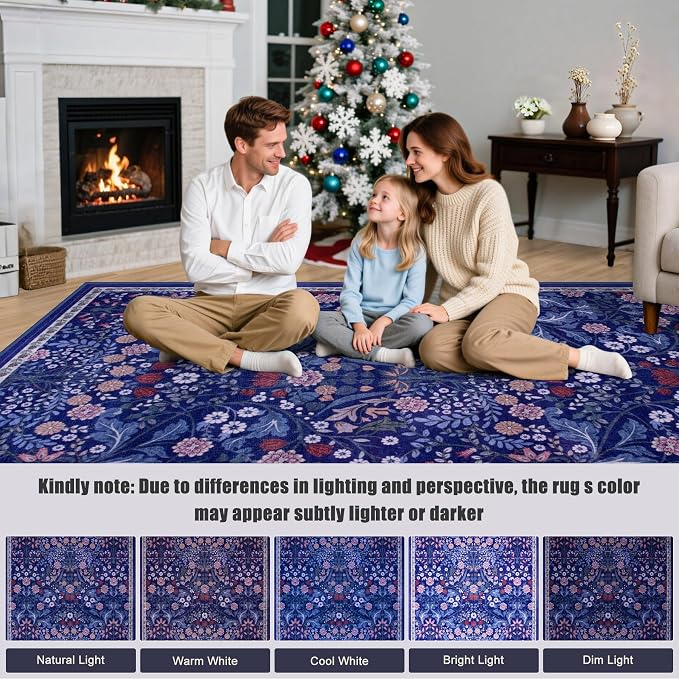 Runner Rug for Entryway: 3x10 Kitchen Rugs Non Slip Washable Ultra-Thin Soft Floral Carpet Indoor Floor Stain Resistant Carpets for Hallway Bedroom Kitchen Laundry Bathroom Dorm Blue