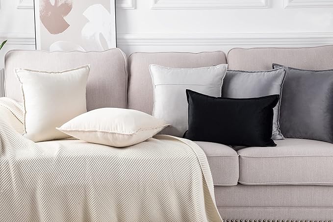 MADIZZ Set of 2 Super Soft Velvet Decorative Throw Pillow Covers 22x22 inch Black Square with Fringe Luxury Style Cushion Case Pillow Shell for Sofa Bedroom