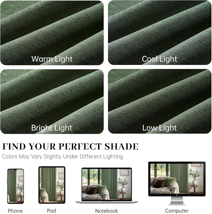 Olive Green Pinch Pleated Linen Curtains 84 Inches Long 2 Panels for Living Room Bedroom Linen Pinch Pleat with Hooks Rings Back Tab Light Filtering Loden Moss Green Farmhouse Drapes 84 Inch Length