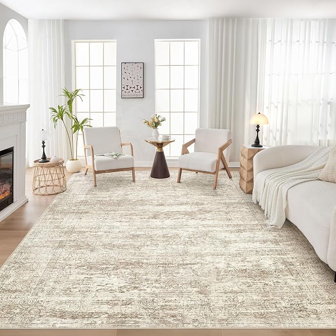 DMOYEST Area Rug Living Room Rugs - 9x12 Abstract Large Soft Indoor Washable Rug Neutral Modern Low Pile Carpet for Bedroom Dining Room Farmhouse Home Office - Vintage Beige