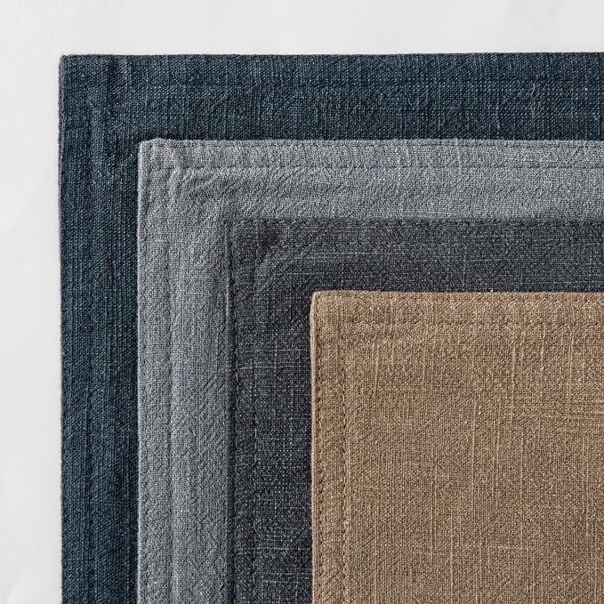 MIULEE Neutral Navy Boho Linen Pillow Covers 18x18 Inch Pack of 4 | Natural Decorative Throw Pillow Covers Soft Farmhouse Couch Pillowcases Coastal Home Decor for Living Room Bed Sofa