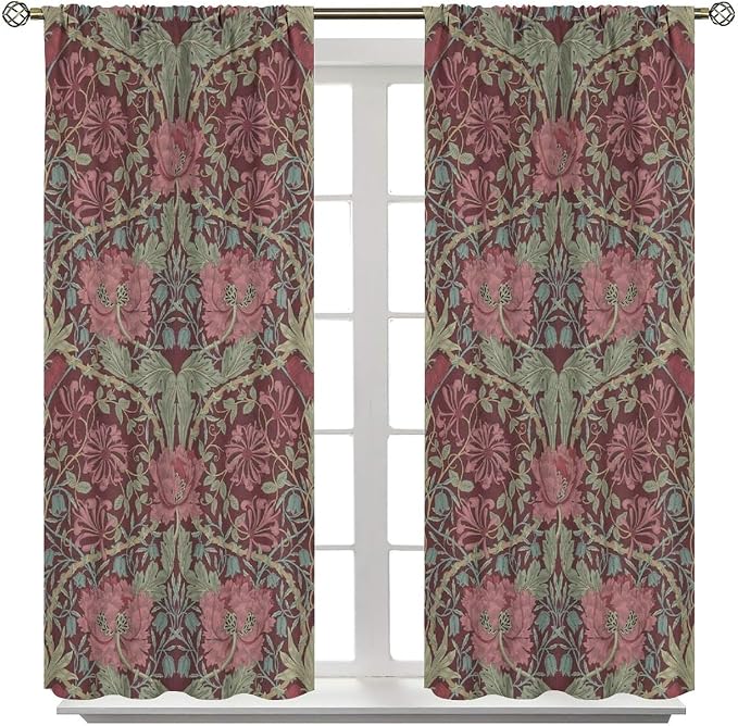 William Morris Art Vintage Flower Curtains, Rustic Retro Plant Nature Floral Print Blackout Window Treatments Drapes, for Living Room Bedroom Kitchen 36(W)*63(L) 2 Panels