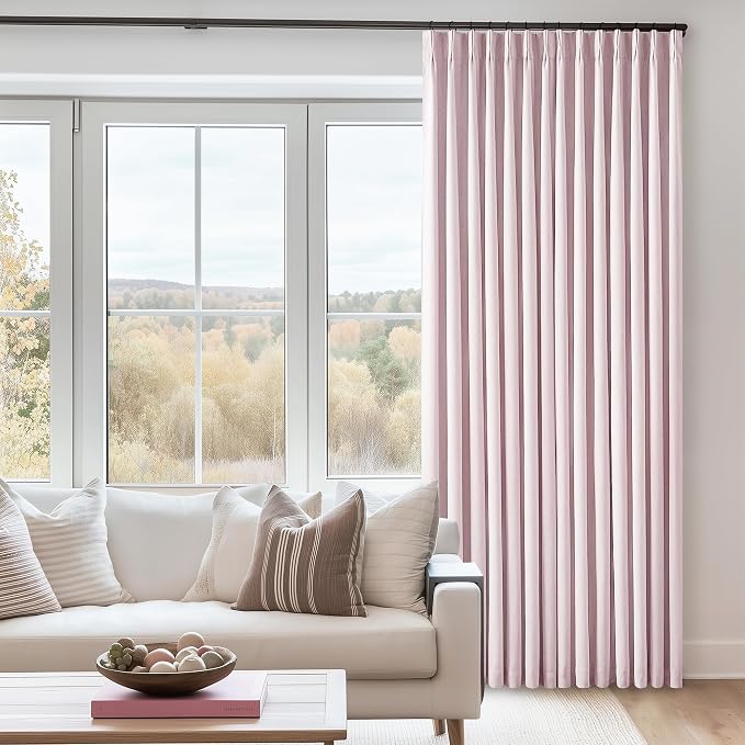 Baby Pink Linen Pinch Pleated Curtains Blackout 100% Black Out Curtains 80 Inches Long 2 Panels Pinch Pleat Two Layer Drapes with Liner Thermal Insulated Blackout Drapes for Nursery Girls Bedroom