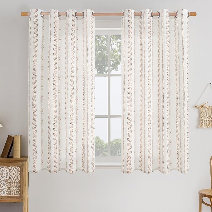 BGment Short Terracotta Boho Curtains Leaf Floral Print Cottage Core Botanical Curtains for Living Room Light Filtering Curtain 54 Inch Long for Farmhouse Rustic, Each 52 Inch Wide, 2 Panels Set