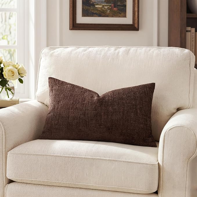 MIULEE Decorative Throw Pillow Covers 12x20 Pack of 2 Beaver Fur Couch Pillow Covers Soft Cozy Textured Chenille Pillowcases for Home Decor Sofa Living Room Cushion Bedroom
