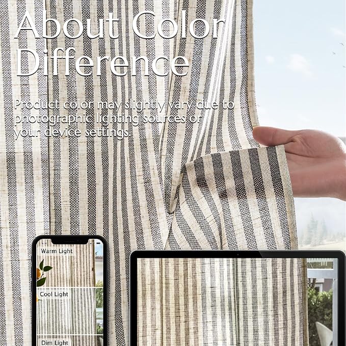 jinchan Linen Curtains 84 Inch Black Stripe on Beige Back Tab 2 Panels | Curtains For Living Room Bedroom,Ticking Stripe, Farmhouse Cottage Core Rustic,Rod Pocket Window Treatment,Light Filtering