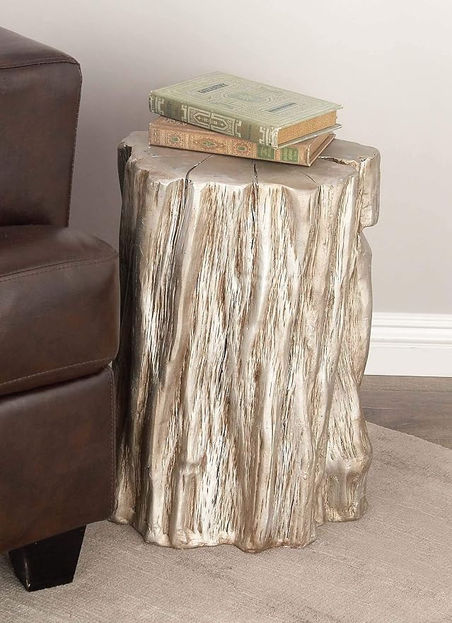 Deco 79 Fiberglass Side End Accent Table Tree Trunk End Table, Side Table 13" x 13" x 19", Silver