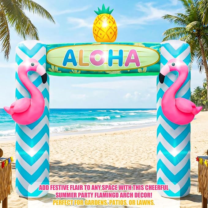 Jenaai 9.5FT Giant Flamingo Inflatable Arch, LED Blow up Inflatables for Party, Luau Hawaiian Tropical Beach Party Decorations for Summer Pool Yard Garden Favors Supplies