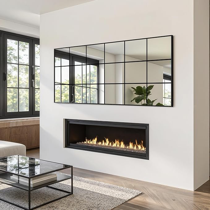 Large Window Pane Full Length Mirror for Wall, 30"x70" Oversize Black Full Body Wall Mirror for Living Room, Bedroom, Entryway, Hanging or Leaning