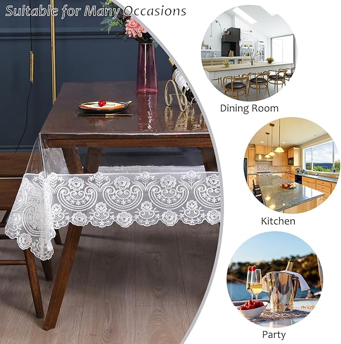 Waterproof PVC Tablecloth - Heavy Duty Clear Vinyl Table Cover Protector for Dining Tables - Thick Reusable Plastic Rectangle Ivory Table Cover - 60x106 Inches