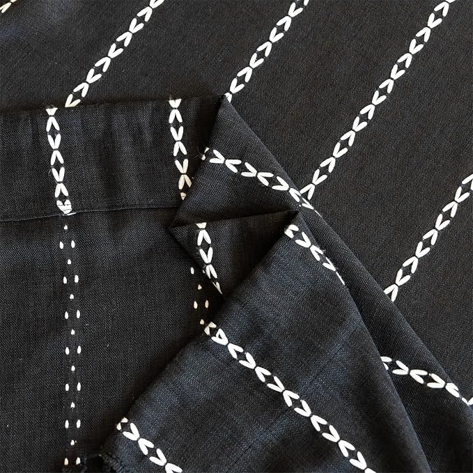 RoomTalks Black Boho Farmhouse Curtains for Bedroom Living Room 96 Inch Length 2 Panles, French Country Halloween Gothic Cute Textured Window Curtain Panels Bohemian Vintage Tassel Draperies