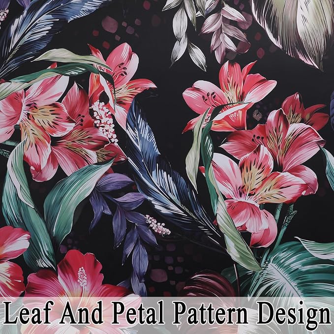 Estelar Textiler Boho Floral Thermal Insulated Blackout Curtains for Bedroom 96 inch Long 2 Panels,Garden Flowers and Leaf Farmhouse Mid Century Black Out Grommet Drapes for Living Room,52Wx96L