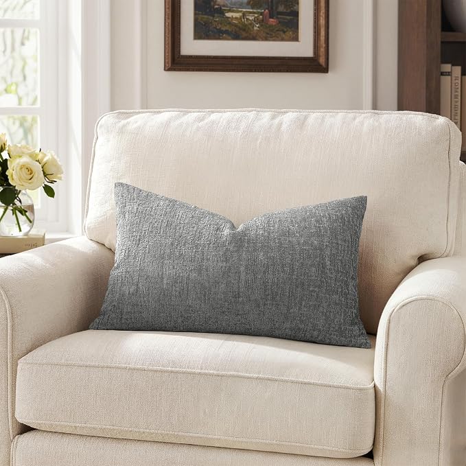 MIULEE Decorative Throw Pillow Covers 12x20 Pack of 2 Medium Grey Couch Pillow Covers Soft Cozy Textured Chenille Pillowcases for Home Decor Sofa Living Room Cushion Bedroom