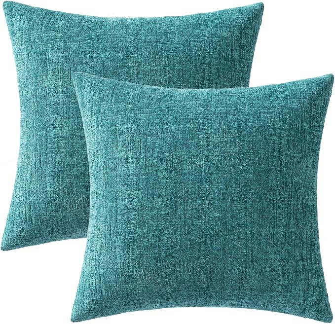 MIULEE Decorative Throw Pillow Covers 24x24 Pack of 2 Teal Blue Spring Couch Pillow Covers Soft Cozy Textured Chenille Pillowcases for Home Decor Sofa Living Room Cushion Bedroom