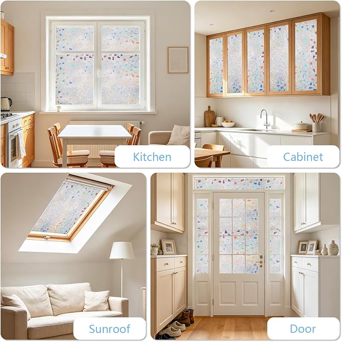 LEMON CLOUD Decorative Window Film, Stained Window Privacy Film, Frosted Glass Static Cling for Glass Door Home, 3D Rubble Design (35.4 x 157.4 Inch)