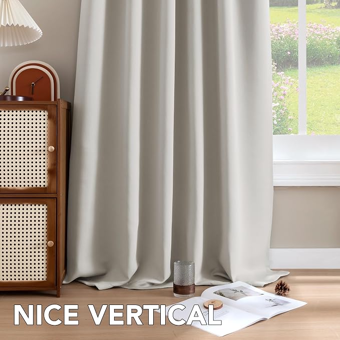 H.VERSAILTEX Back Tab Curtains 90 Inch Long for Living Room, Rod Pocket Room Darkening Thermal Insulated Blackout Curtains, 52 x 90 Inch, Ivory/Cream, 2 Panels