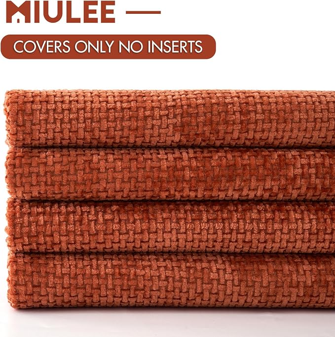 MIULEE Pack of 4 Couch Throw Pillow Covers 20x20 Inch Burnt Orange Soft Decorative Chenille Pillow Covers Farmhouse Accent Cushion Covers for Boho Fall Home Decor Sofa Bedroom Living Room