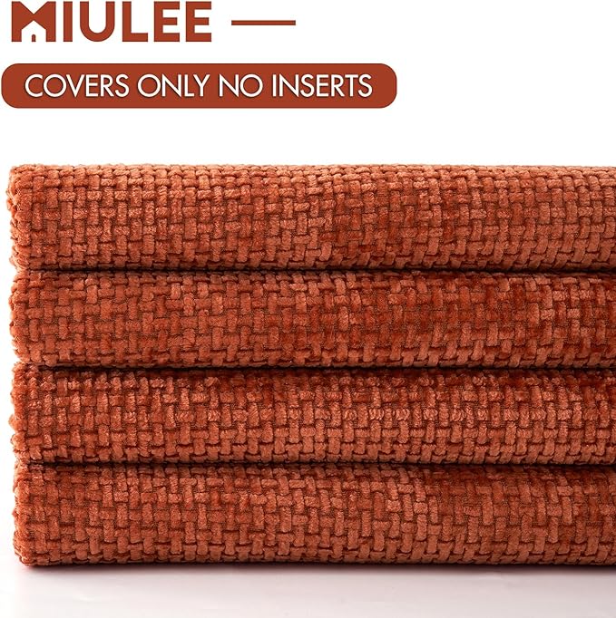 MIULEE Pack of 4 Couch Throw Pillow Covers 18x18 Inch Burnt Orange Soft Decorative Chenille Pillow Covers Farmhouse Accent Cushion Covers for Boho Fall Home Decor Sofa Bedroom Living Room
