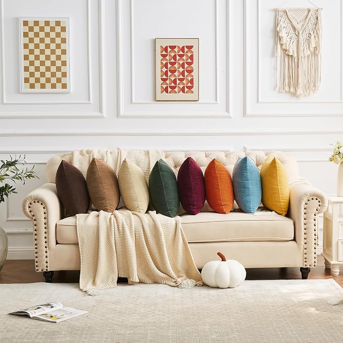 GAWAMAY Decorative Square Throw Pillow Covers 18x18 Inch Set of 2, Super Soft Chenille Pillows Cover Fall Pillowcase for Living Room Bedroom Sofa Couch Cushion Cover Coffee 45x45cm (No Inserts)