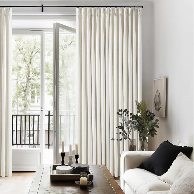 90 Inch Pinch Pleated Linen Blackout Curtains 2 Panels for Living Room Cream Natural 100% Black Out Curtains 90 Inches Long Pinch Pleat Dual Layer Drapes Birch Ivory Drapes for Dining Bedroom Office