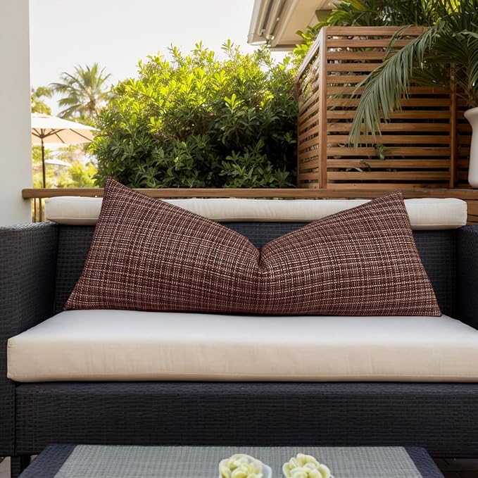 Kevin Textile Outdoor Waterproof Throw Pillow Covers 14x36 Inch Pack of 1 Woven Faux Linen Decorative Water Resistant Long Body Lumbar Cushion Covers for Tent Patio Garden Couch Sofa Coffee