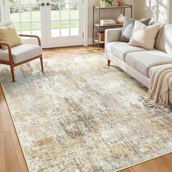 RELEANY Washable Area Rugs 4'x6' Non-Slip Modern Abstract Soft for Living Room Entryway Bedroom Kitchen, Print Pattern, Neutral Brown Gray