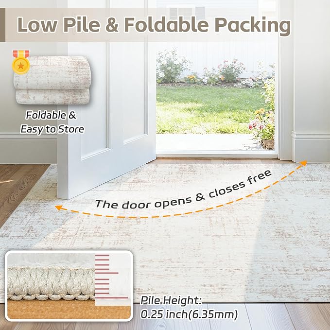 4x6 Area Rugs for Living Room Washable Rug: Anti-Skid Abstract Modern Living Room Rug Soft Thin Carpets Indoor Floor Non-Shedding Carpet for Bedroom Dining Farmhouse Nursery Beige White