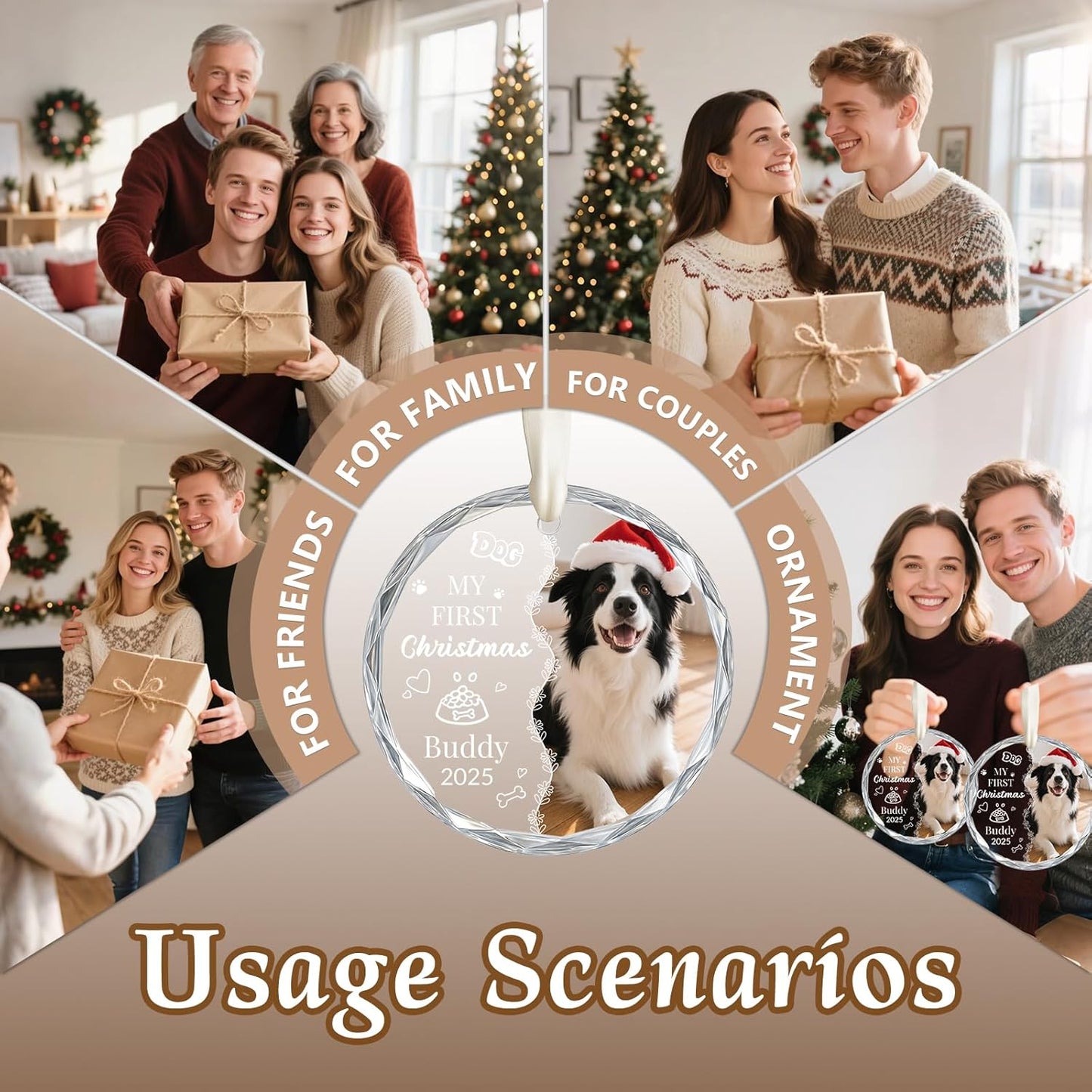 Personalized Dog Christmas Ornaments 2025, Custom Christmas Photo Crystal Glass Ornaments with Name or Date, Personalized Christmas Tree Decor Gifts for Family, Friends,Pet or Newlyweds