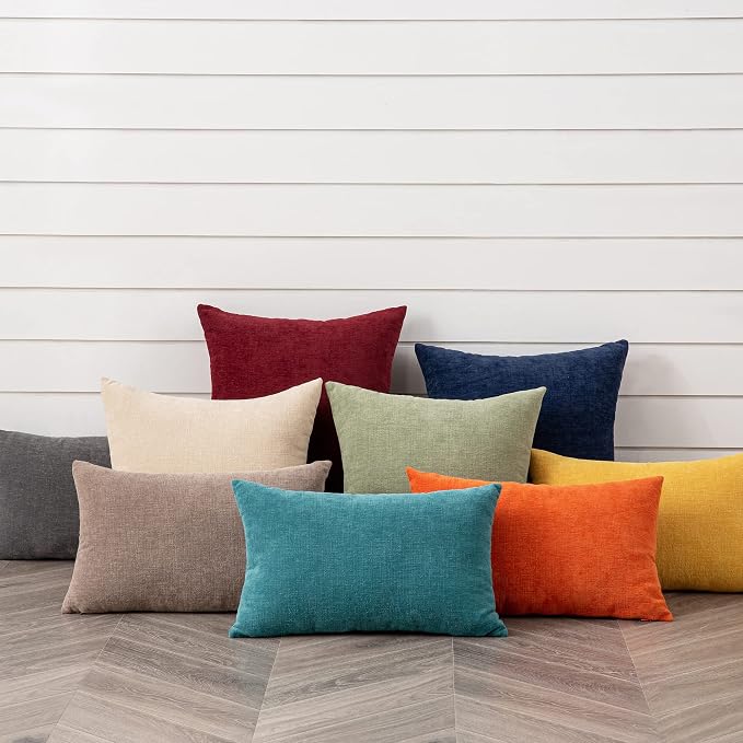 GAWAMAY Decorative Square Throw Pillow Covers 18"x18" Inch Set of 4, Super Soft Chenille Pillows Cover Fall Pillowcase for Living Room Bedroom Sofa Couch Cushion Cover Burgundy Red 45x45cm