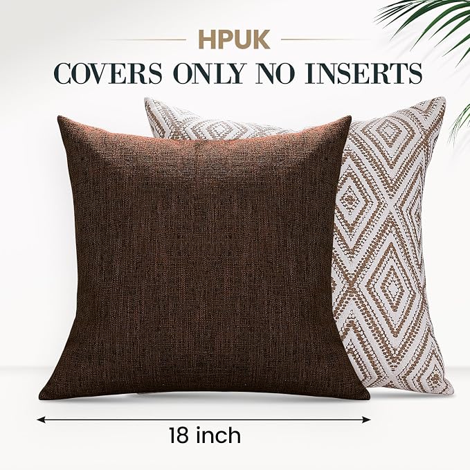 HPUK Throw Pillow Covers 18x18 Inch Set of 4, Linen Decorative Pillow Covers, Accent Cushion Covers for Couch Sofa Bed Bedroom Living Room Décor, Chocolate