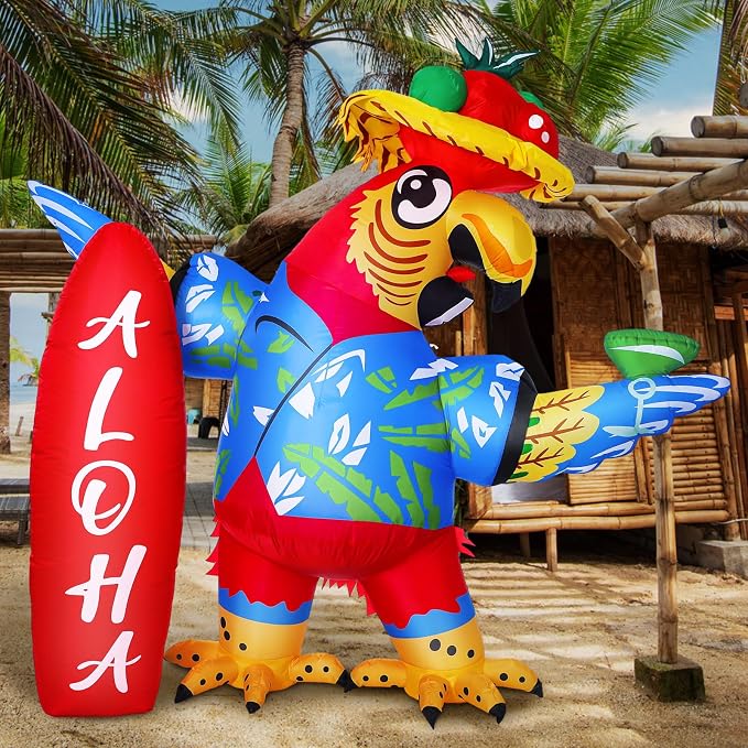 Leyndo 6.56x7.55ft Inflatable Parrot Decorations Tiki Inflatable Flying Parrot with LED Lights Aloha Jungle Animals Luau Hawaiian Tropical Party Decorations for Indoor Outdoor Birthday Beach