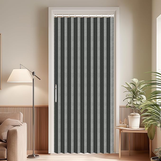 AJAZZ Blackout Accordion Door Invisible Accordion Doors Interior Magnetic Door Curtain for Bedroom Living Room Doorway Curtain Sets Included Rod (1 Pack, 54W x 78 L, Dark Grey)