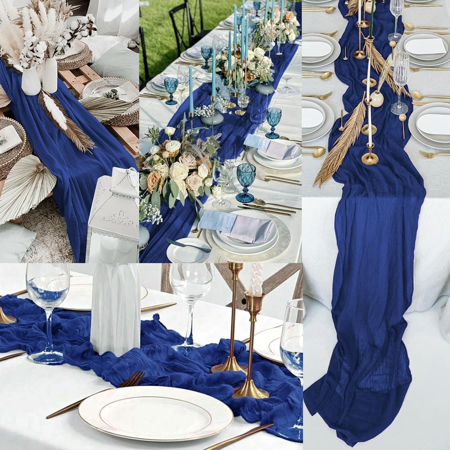 10FT 20 Pack Royal Blue Cheesecloth Table Runner 20 x 120 Inch Long Rustic Gauze Cheese Cloth Table Runner for Wedding Bridal Baby Shower Table Decorations Boho Fabric Sheer Birthday Party Table Decor