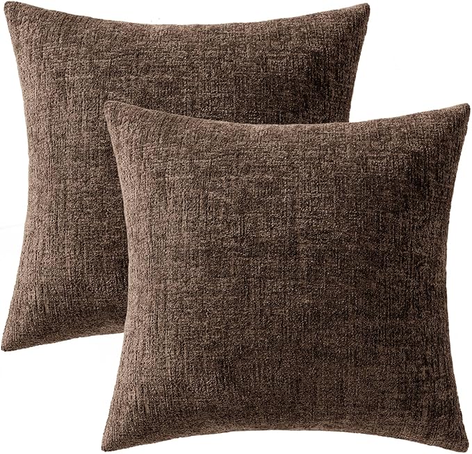 MIULEE Decorative Throw Pillow Covers 20x20 Pack of 2 Brown Couch Pillow Covers Soft Cozy Textured Chenille Pillowcases for Home Decor Sofa Living Room Cushion Bedroom