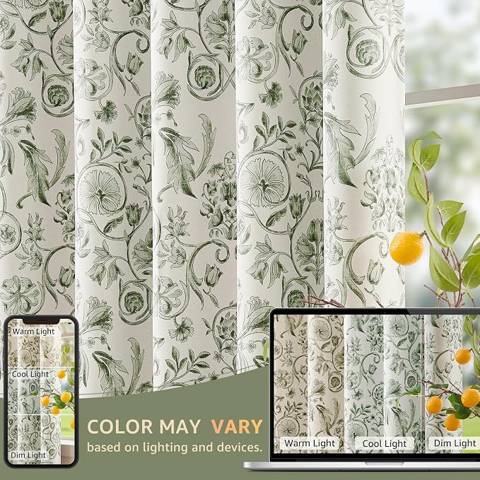 jinchan Floral Blackout Curtains for Bedroom Living Room 96 Inches Length Farmhouse Curtains Room Darkening Vintage Drapes Traditional Rod Pocket Window Treatment 2 Panels Set Sage Green on Beige