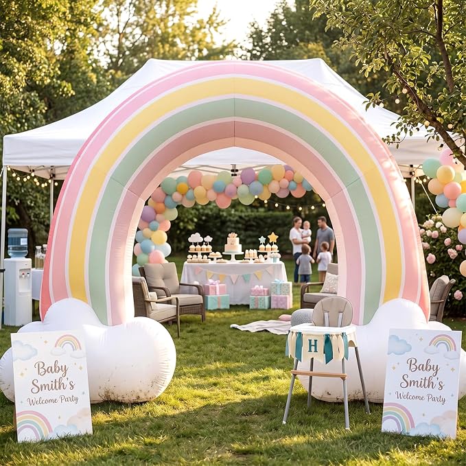Seenelling 14 FT Boho Rainbow Theme Giant Inflatable Archway Decoration Boho Baby Shower Arch Built-in LED Lights for Bohomian Rainbow Birthday Gender Reveal Baby Shower Wedding Decor