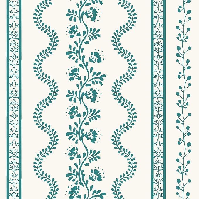 Teal Bohemian Floral Curtains for Living Room, Boho Linen Sheer Curtains for Bedroom 63 Inches Long