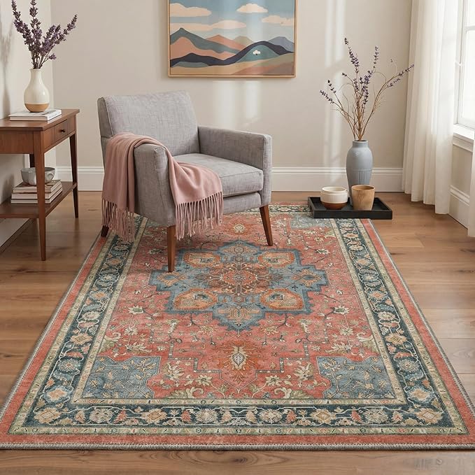 GENIMO Area Rug 2x3 Doormat, Machine Washable Low Pile Rugs, Small Retro Entryway Mat for Entrance, Hallway, Kitchen and Corridor, Dusty Terracotta